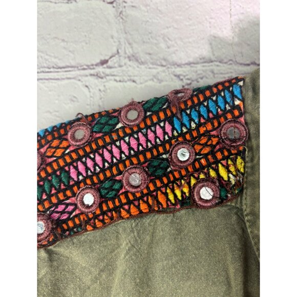 Angie Womens Embroidered Utility Jacket Medium with Pockets & Drawstring Waist - Picture 4 of 10